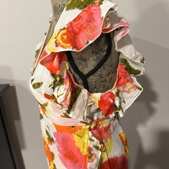 Debbie Katz South Beach white/orange/pink/yellow bright floral wrap dress medium - Picture 3 of 7